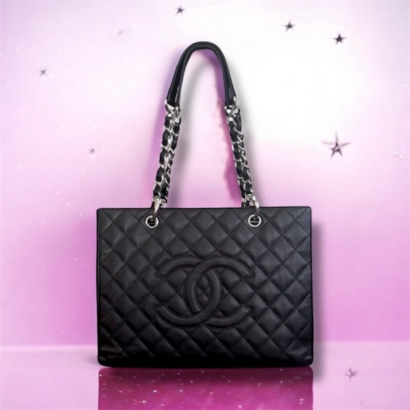VINTAGE CHANEL Black Caviar Quilted Grand Shopping Tote GST Silver-Tone Hardware - Picture 1 of 16